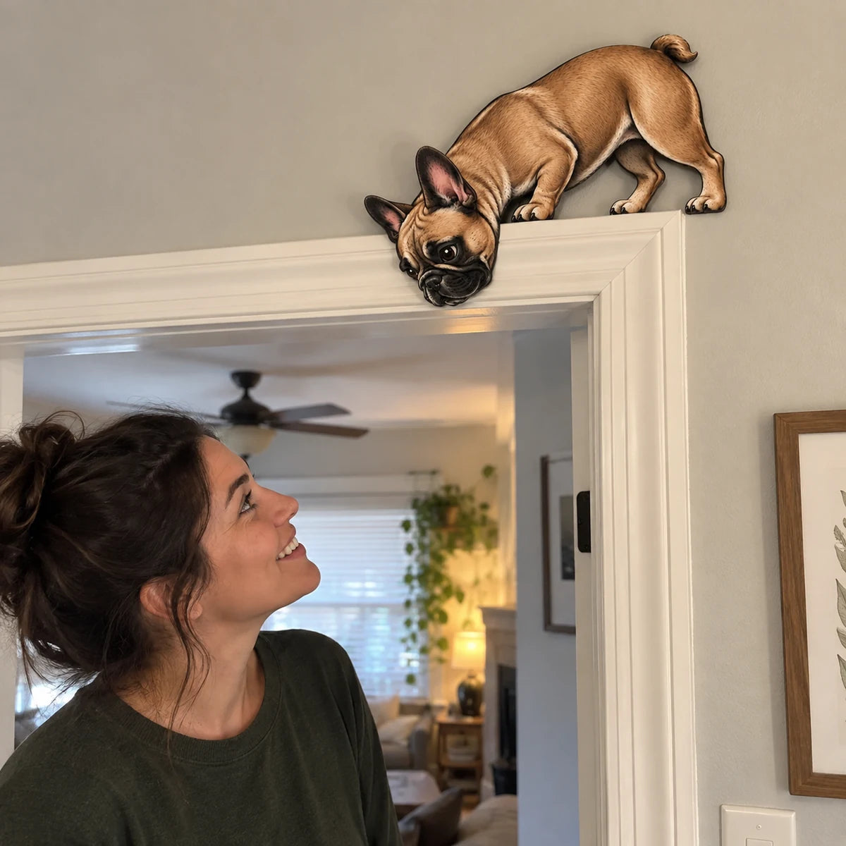 Customer showing a French Bulldog doorway topper