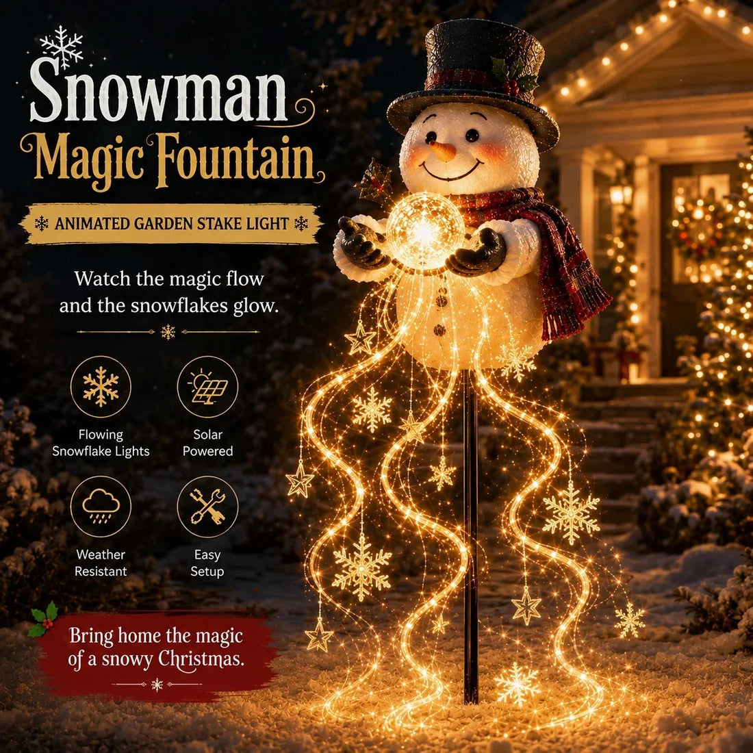 Snowman magic fountain Christmas garden stake light