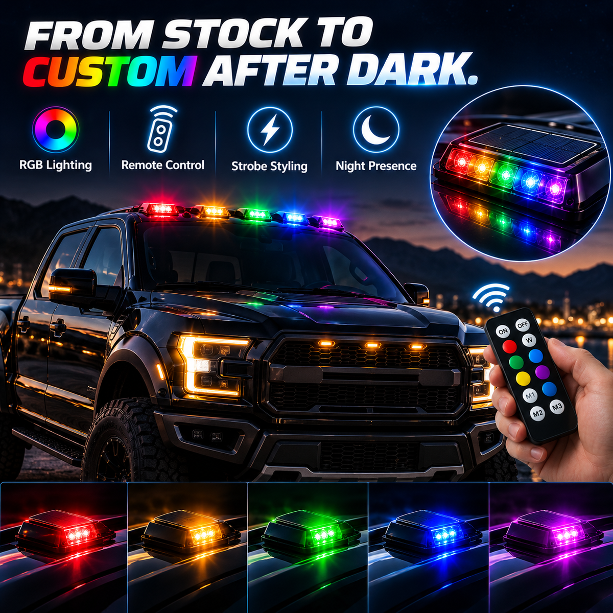 🚙 5-Pack Solar RGB Roof Strobe Light Set – Wireless & No-Drill