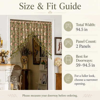 Embroidered Lace Doorway Curtain Set with Beaded Trim – 2 Panels