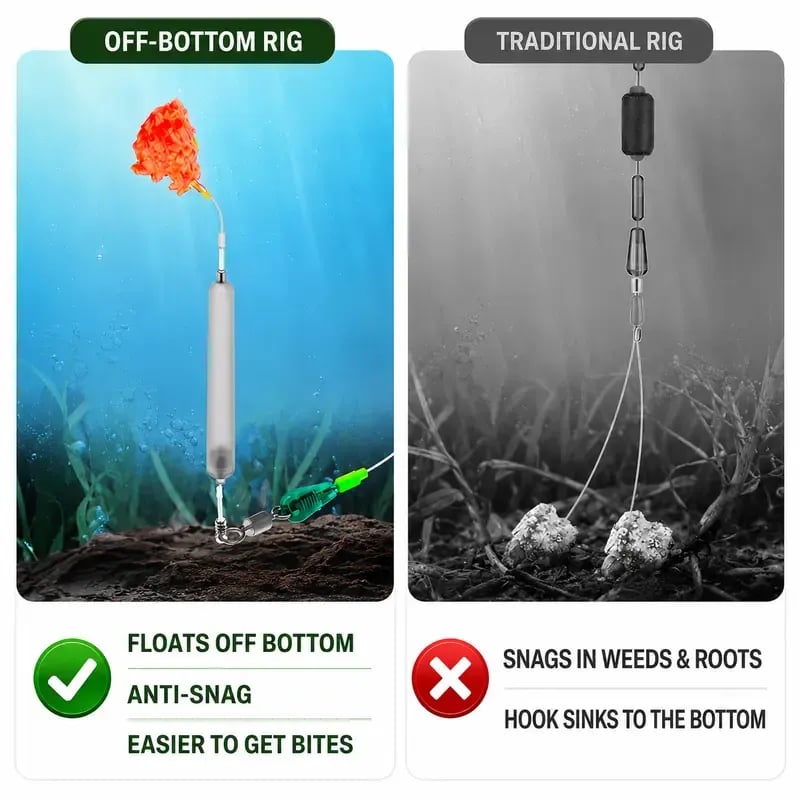 🎣🐟 Ready-to-Fish Floating Bottom Rig Set – 5 Anti-Snag Hook Leaders for Easier Fishing