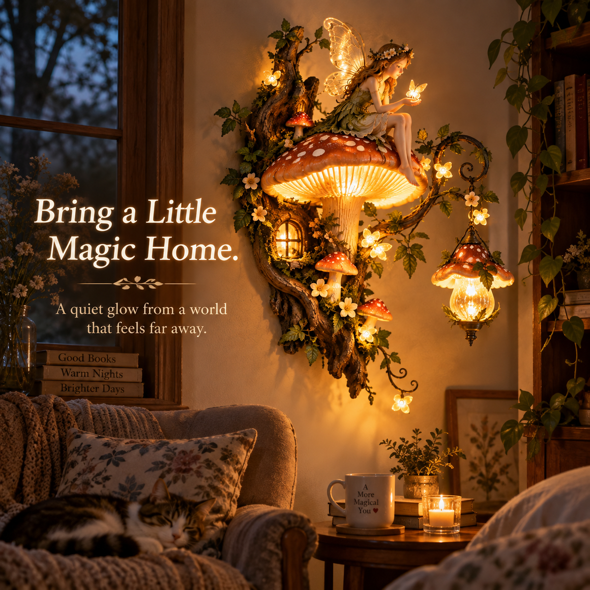 Fairy mushroom wall light cozy room