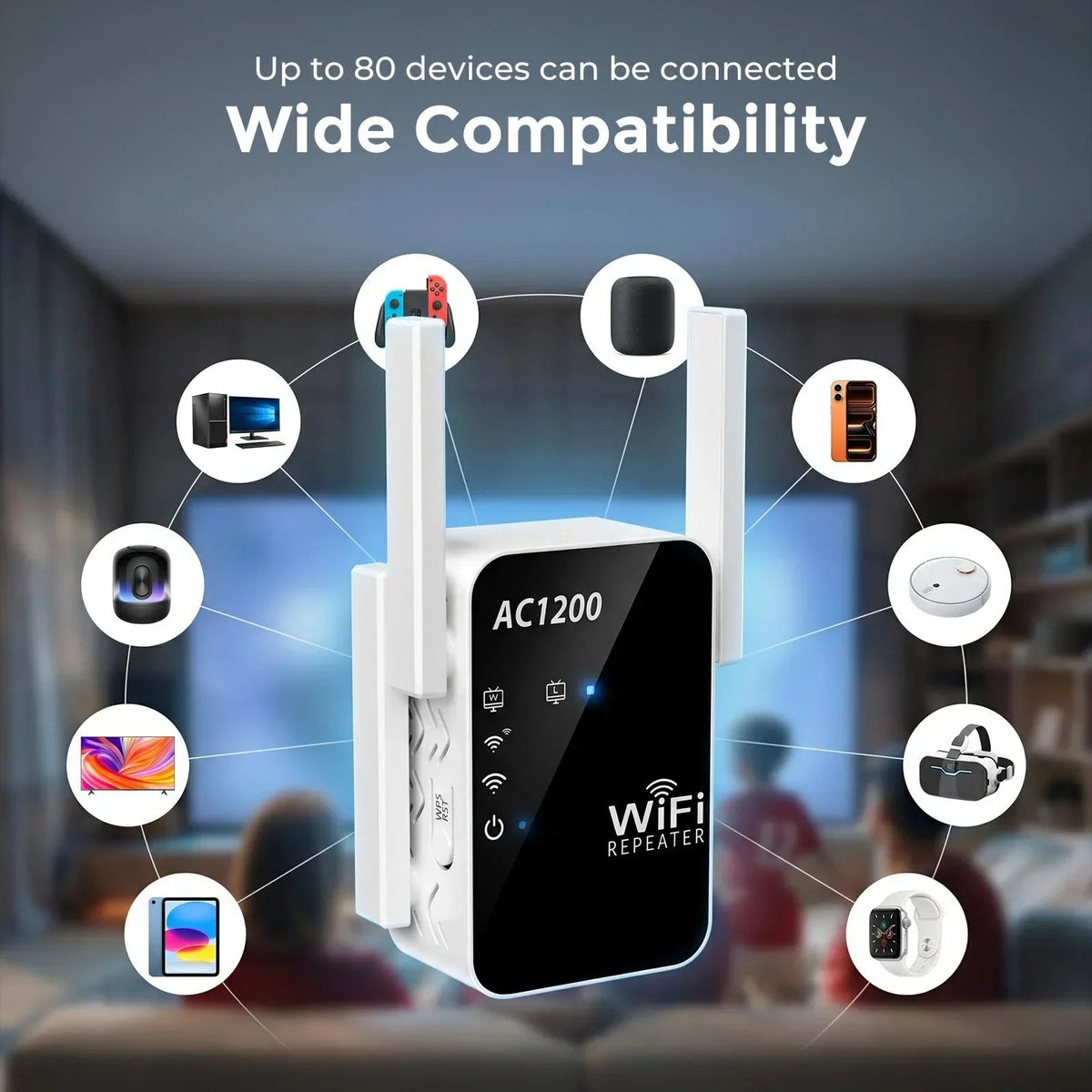 💥🏆📡 WERCHTAY Dual-Band WiFi Extender & Signal Booster – 1200Mbps Long-Range WiFi Repeater for Home with 2 Ethernet Ports, Smart Signal Indicator, WPS 1-Tap Setup & Dead Zone Eliminator