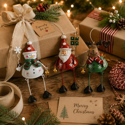 🌲✨ Hand-Painted Metal Dangling Leg Christmas Ornaments