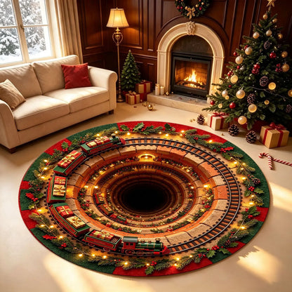 🎄3D-Weihnachtswichtel-Teppich mit optischer Täuschung | Lustige, festliche Must-have-Wohndeko⭐🏠🎁