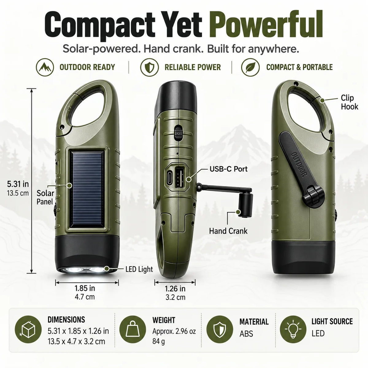 🔥HOT SALE🔥Solar Hand Crank Emergency Flashlights – USB-C Rechargeable Outdoor Lights