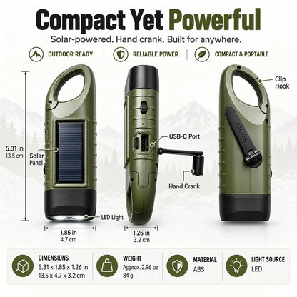 🔥HOT SALE🔥Solar Hand Crank Emergency Flashlights – USB-C Rechargeable Outdoor Lights