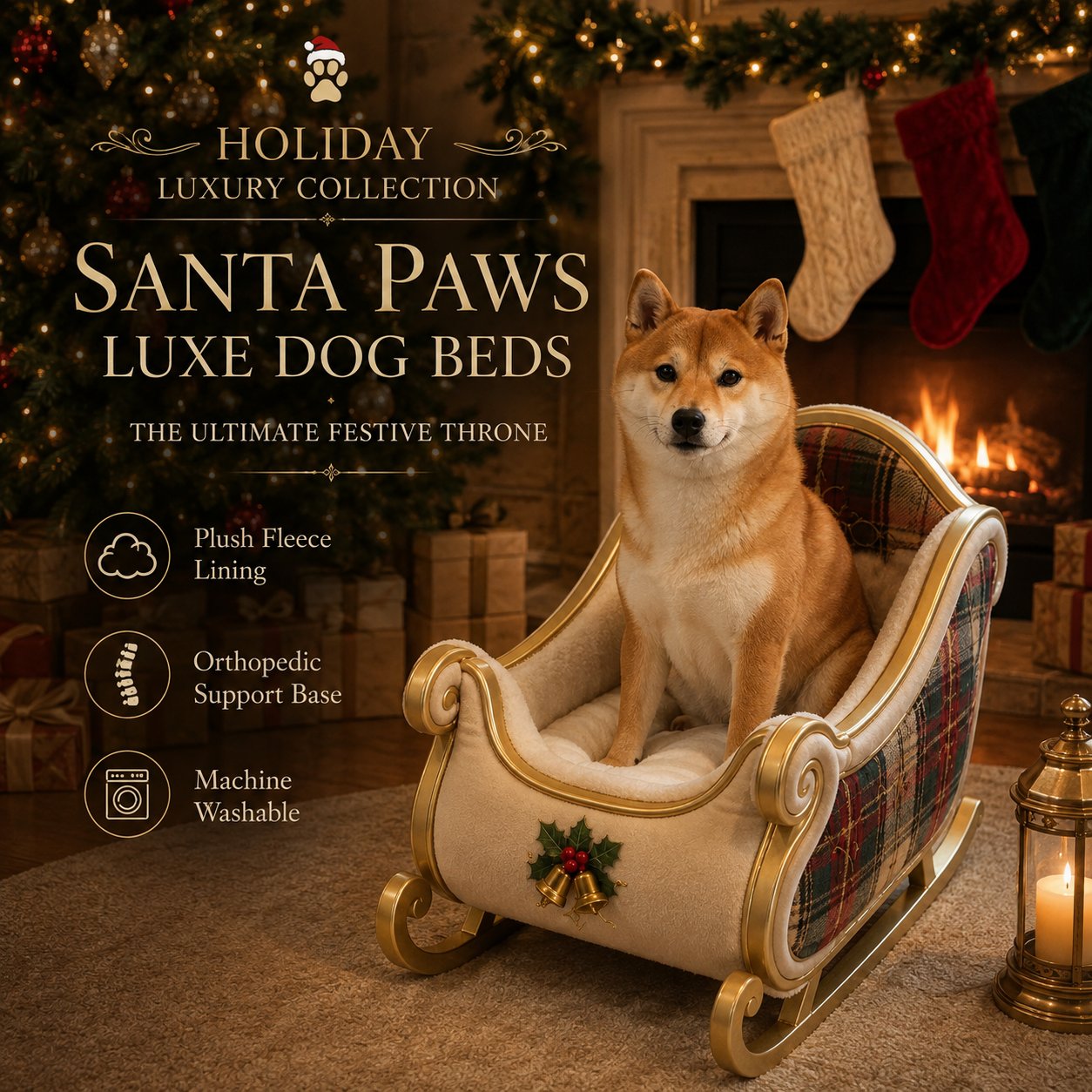 🎄 Santa Paws Christmas Dog Beds – Cozy Festive Sleigh & Holiday Pet Beds
