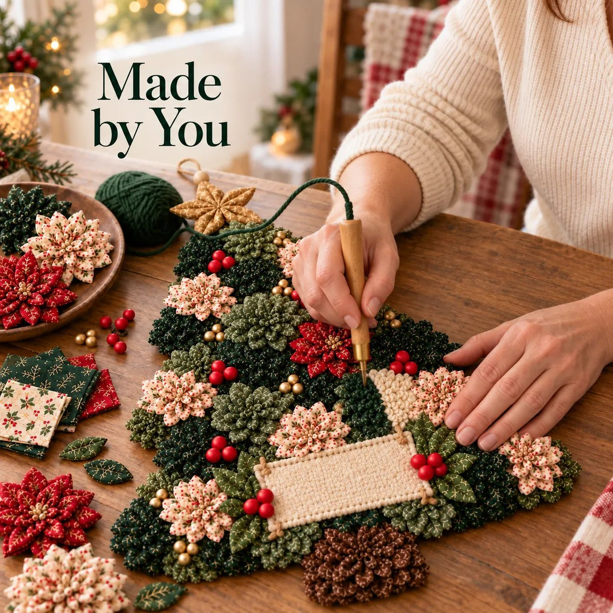 🎄✨Christmas Fabric Flower Door Hanging DIY Kit – Layered Holiday Décor(📦Buy 2 Free Shipping)