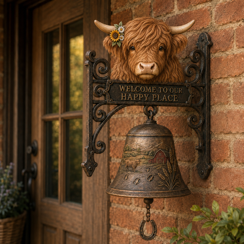 🐂🔔Highland Cow Farmhouse Welcome Bell