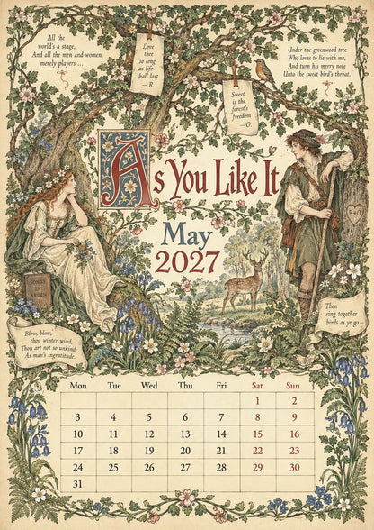 🗓️ A Vintage Literary Year 2027 – ✨ 12 Plays Through the Seasons | Vintage Illustrated Wall Calendar