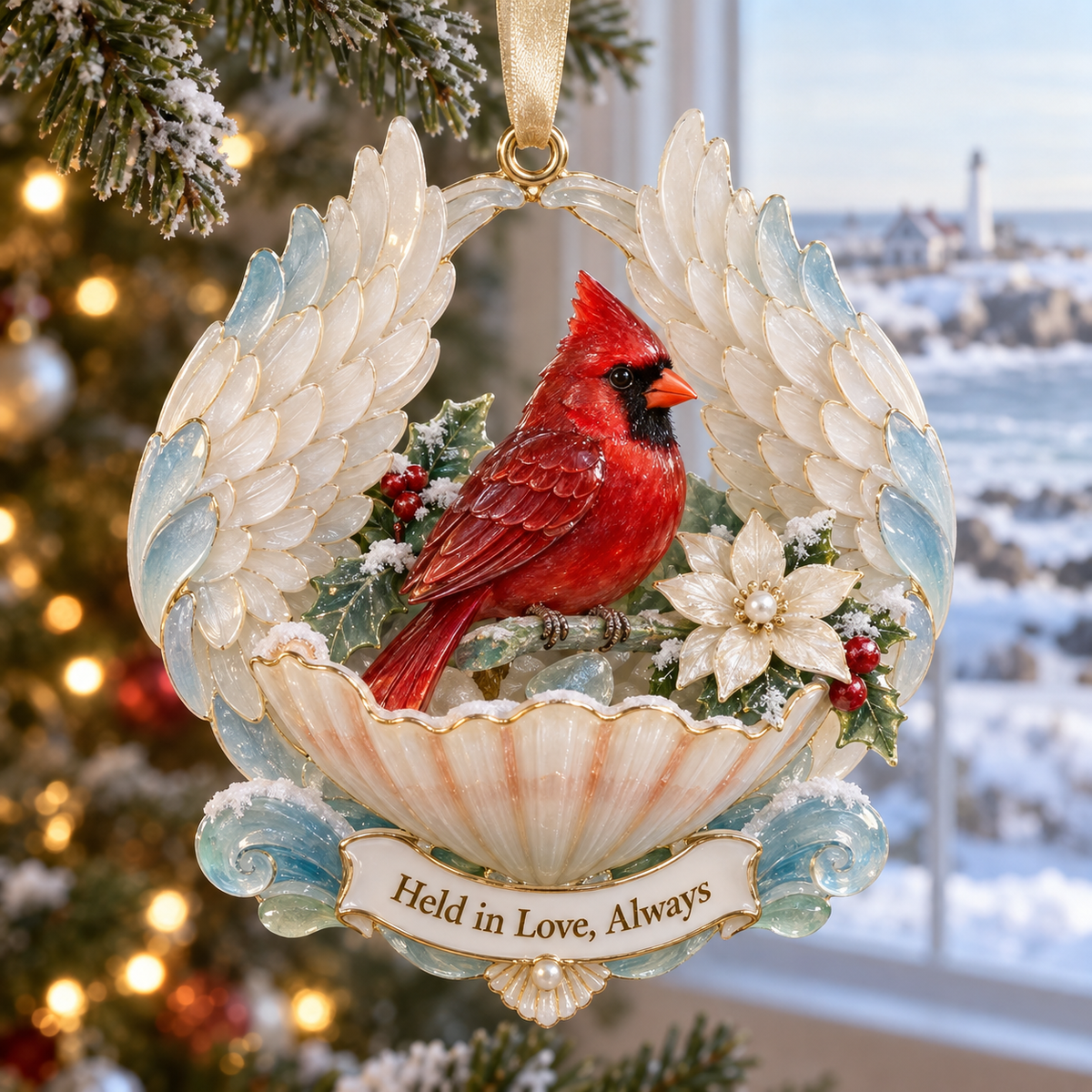 Angel wing coastal cardinal memorial ornament