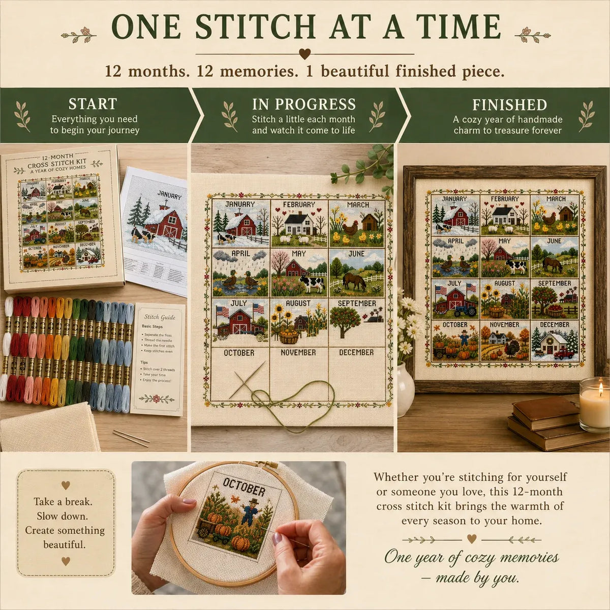 A Year in Stitches – 12-Month Seasonal Cross Stitch Kit