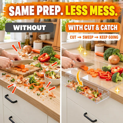 📍 50% OFF🔪 Acrylic Cutting Board✨ Built-In Waste Container & Counter Lip