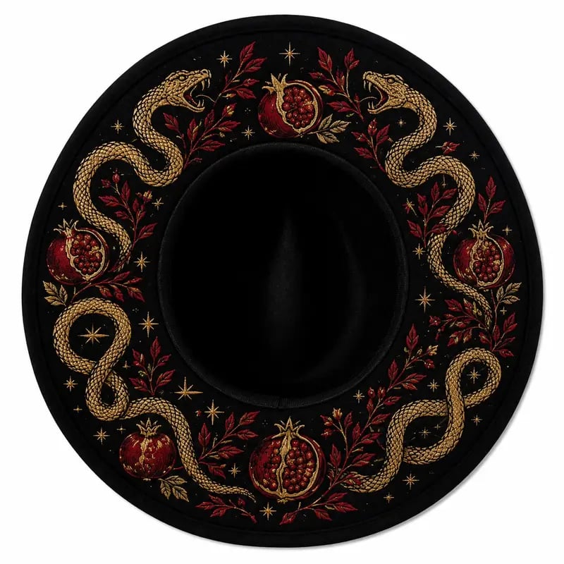 🖤 Gothic Embroidered Wide Brim Fedora Hat 🌙