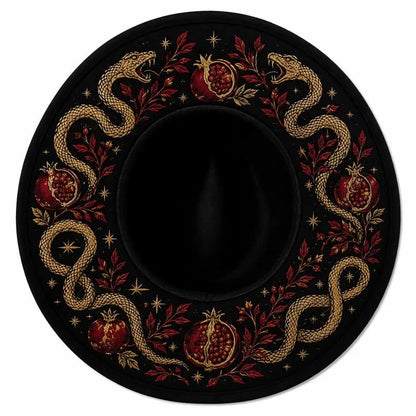 🖤 Gothic Embroidered Wide Brim Fedora Hat 🌙