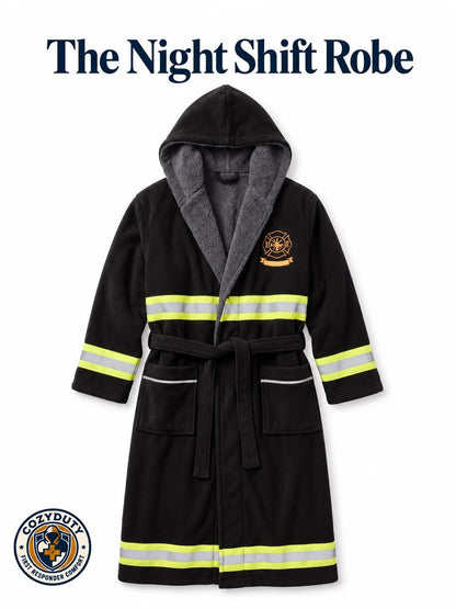 The Night Shift Robe | Reflective Stripe Hooded Fleece Robe, Perfect First Responder Hero Gift
