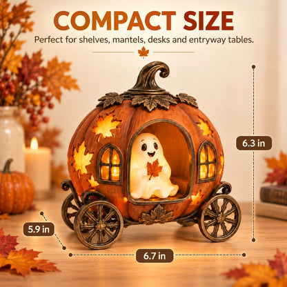 Lighted Ghost Pumpkin Carriage Figurine🎃