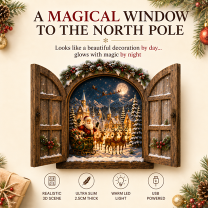 🎄Santa’s Secret Window Light – 3D Lighted North Pole Christmas Wall Decor🎅