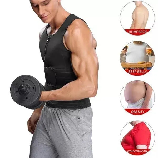 ⭐💪Men Body Shaper Sauna Vest Waist Trainer Double Belt
