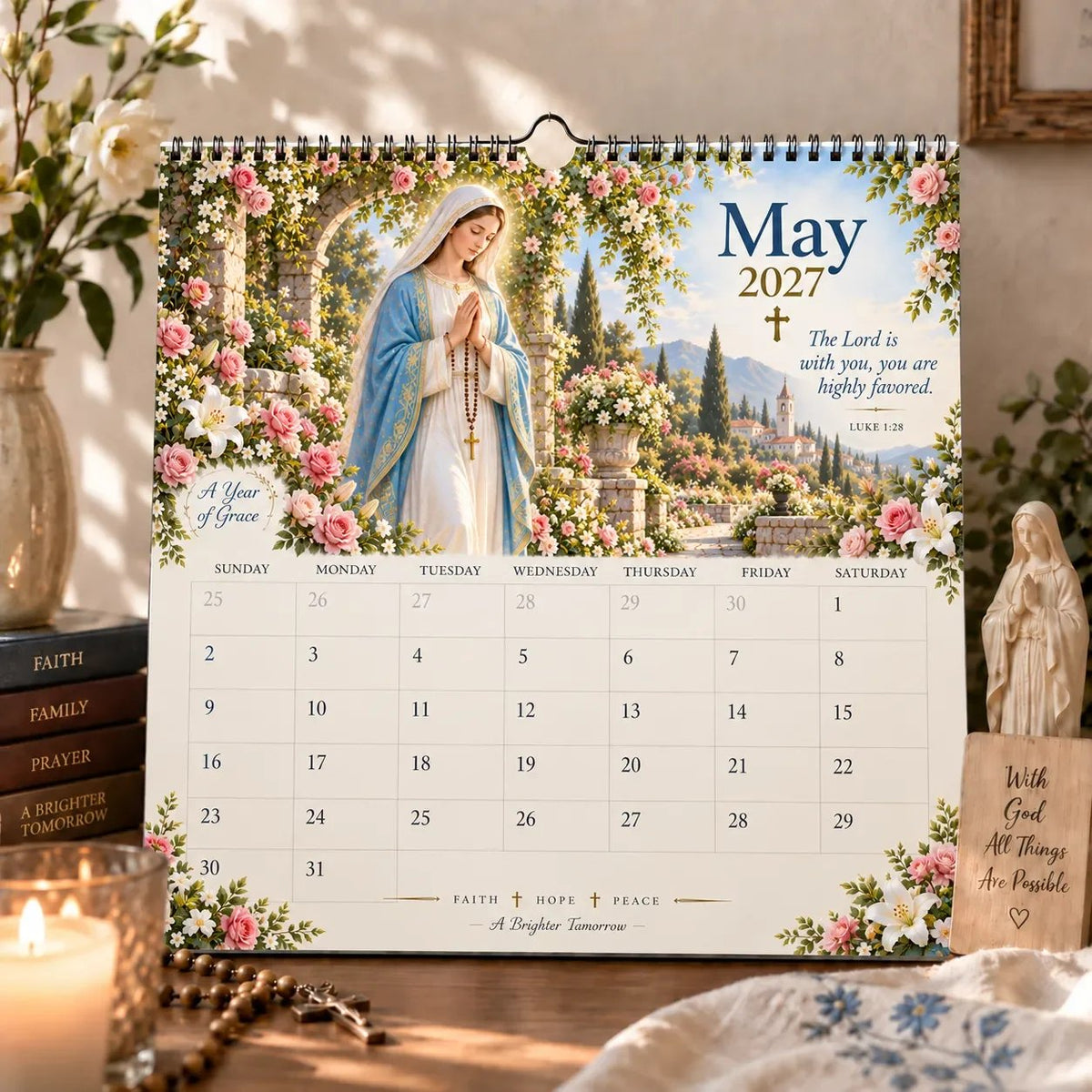 2027 Blessed Mother Wall Calendar – A Year of Grace, Hope & Prayer | Virgin Mary Christian Faith Calendar