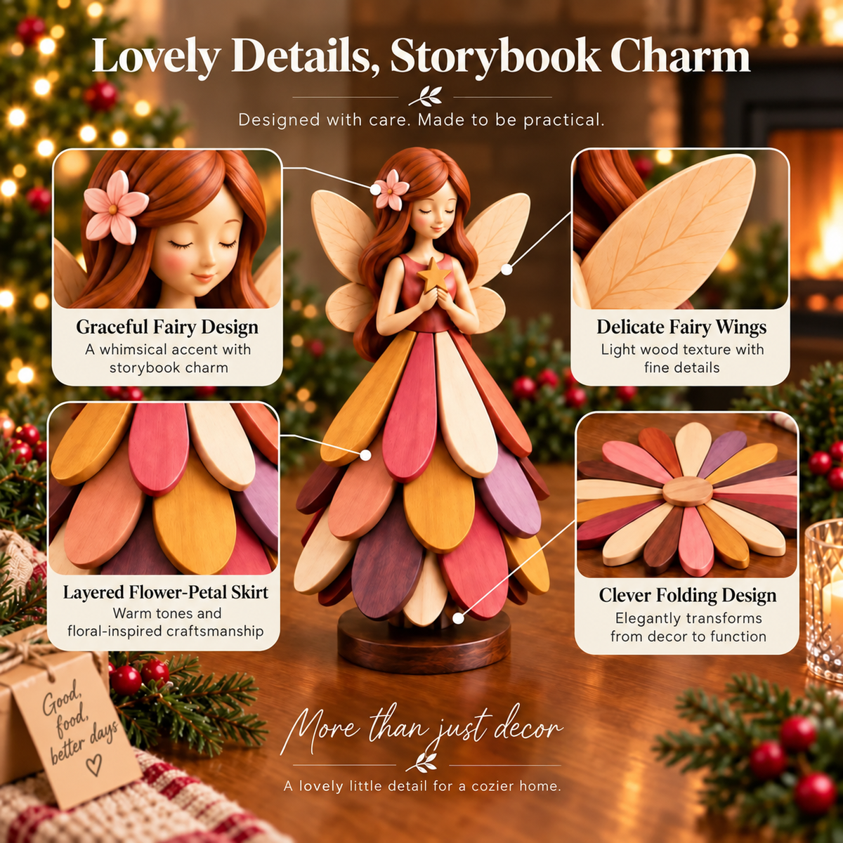 🧚 Fairy Bloom Trivet – Foldable Fairy Decor & Heat-Resistant Table Protector