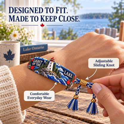 🌊 Lake Ontario Forever Embroidered Bracelet | Scenic Lake Design with Adjustable Woven Band, Meaningful Message & Gift-Ready Keepsake Box 🍁