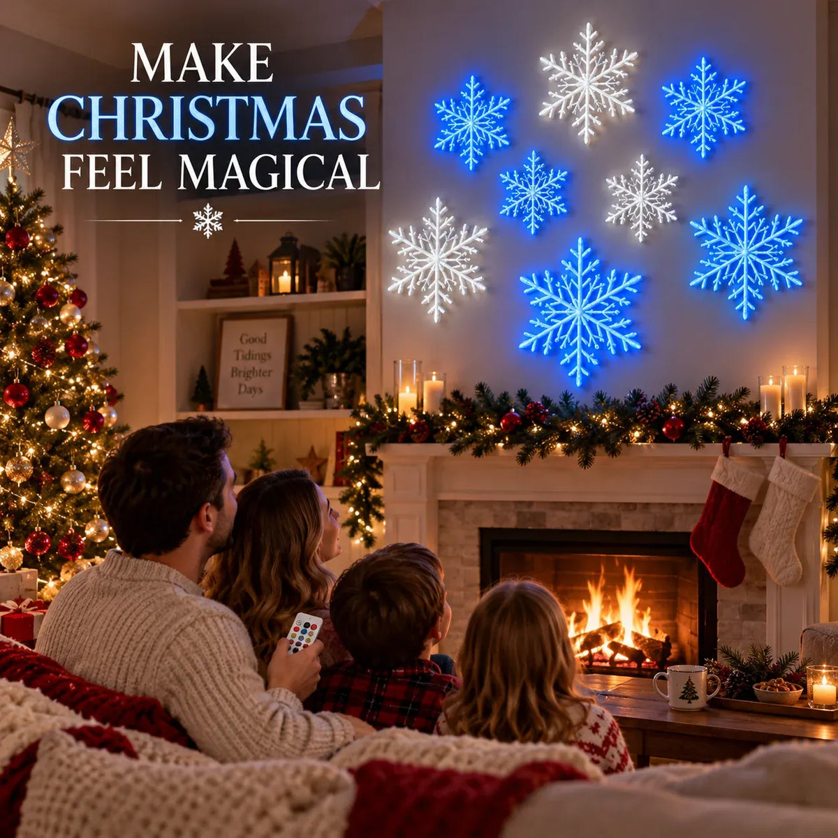 ⏳ Last Day 49% OFF – ❄️ LED Snowflake Wall Lights | 3D Christmas Snowflake Décor with Blue & White Glow, Remote Control & Magical Indoor Holiday Atmosphere ✨