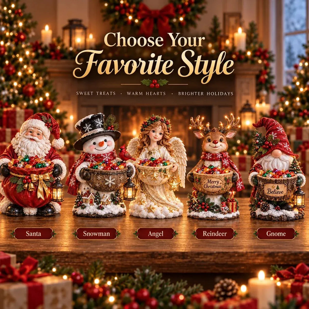 🎄✨ Light-Up Christmas Treat Holder – 5 Festive Designs for Candy, Holiday Parties & Home Decor
