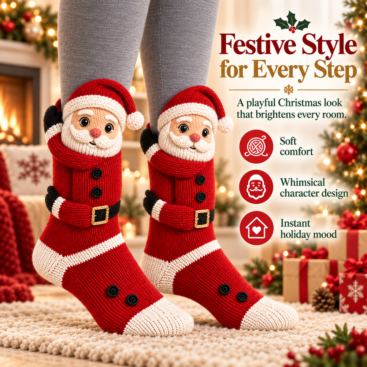 🧦3D Hugging Christmas Socks 🎅 Cute Knit Holiday Socks 5 Designs