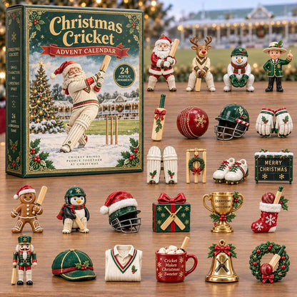 🏏🎄Christmas Cricket Advent Calendar 2026 - 24-Day Festive Countdown, Acrylic Charms Blind Box - Gift For Cricket Lovers