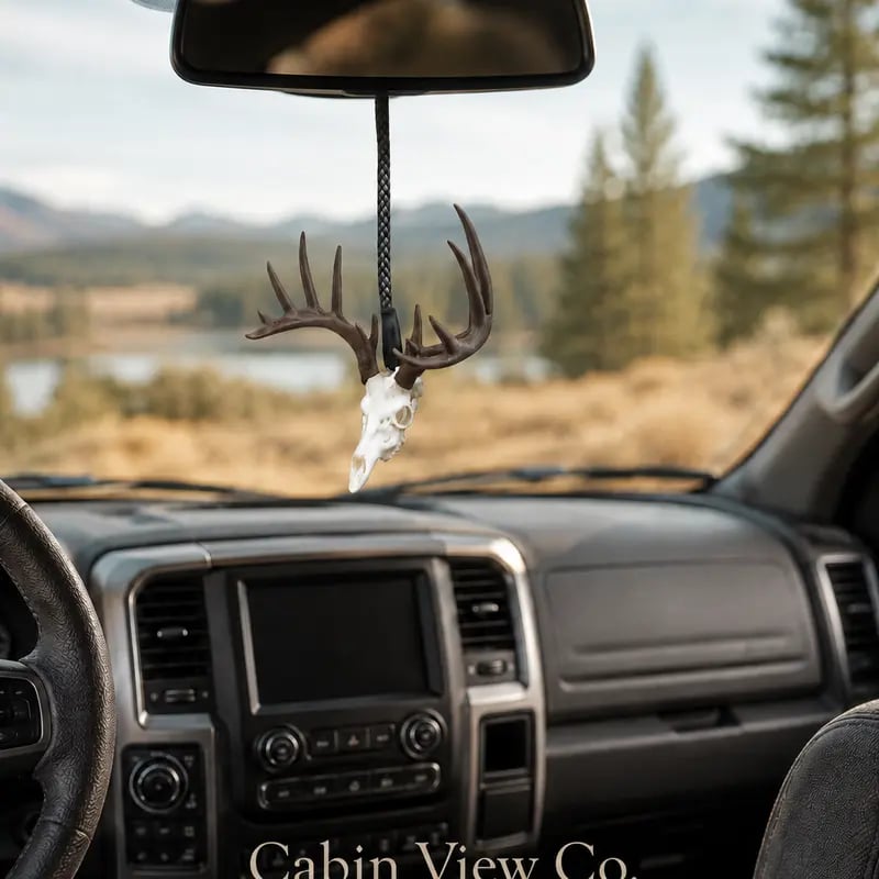 🦌💀 Wild Trail Deer Skull Mirror Charm – 3D Rustic Hanging Truck & Car Decor, Unique Gifts for Hunters & Outdoor Lovers 🎁