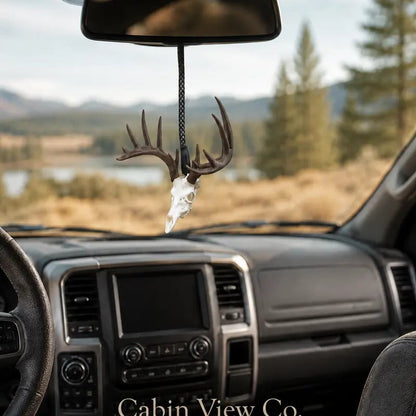 🦌💀 Wild Trail Deer Skull Mirror Charm – 3D Rustic Hanging Truck & Car Decor, Unique Gifts for Hunters & Outdoor Lovers 🎁