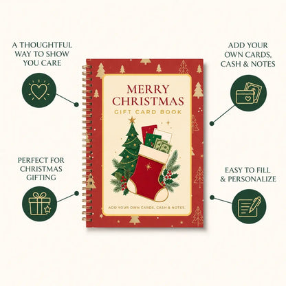 🎁🎅 Merry Christmas Gift Card Book – 14 Festive Pages, Holds Up to 22 Gift Cards