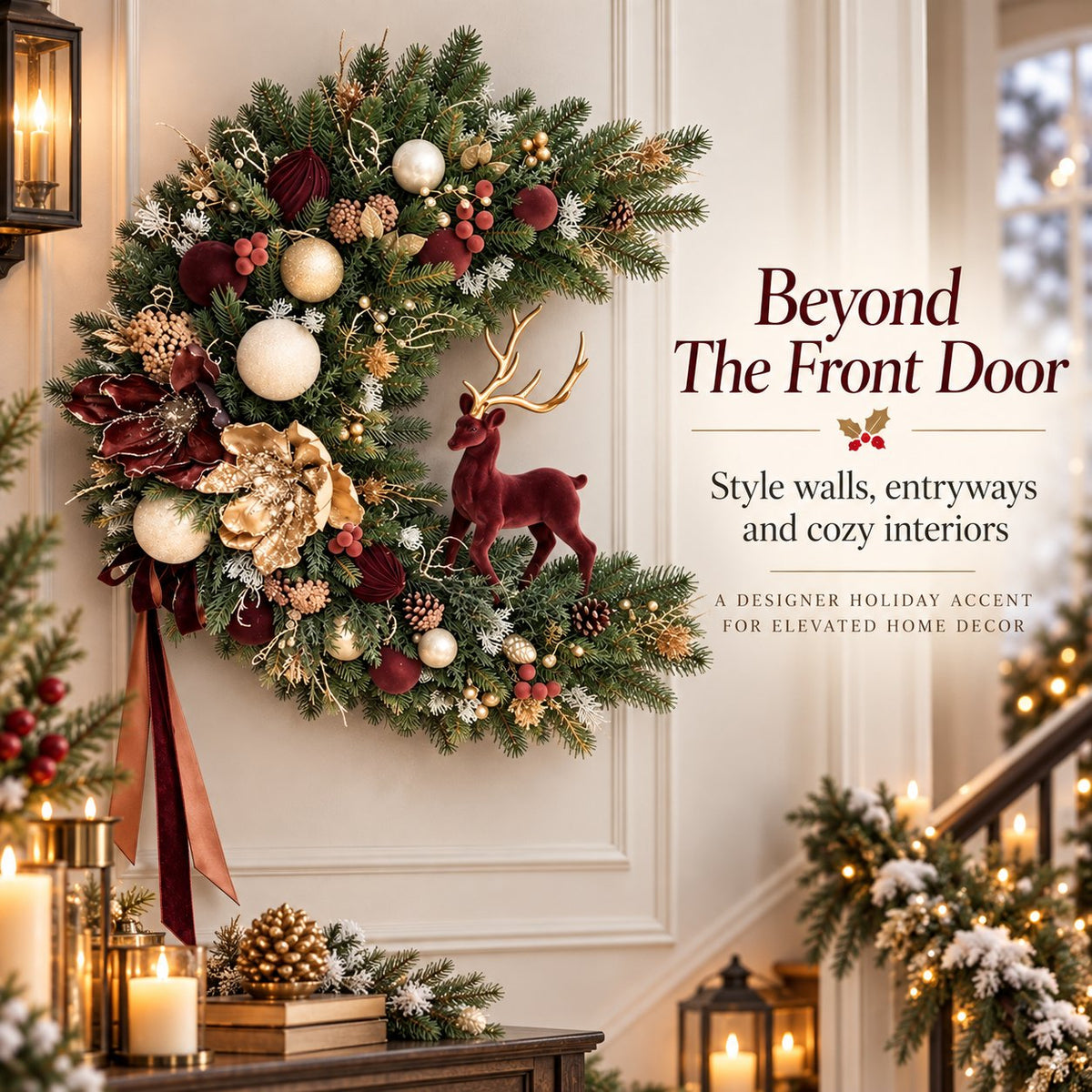 Luxury Velvet Fawn & Gold Accent Christmas Wreath