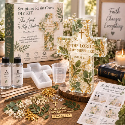 ✝️🌸 Faithful Floral Resin Cross Craft Set – Complete Beginner DIY Keepsake Kit