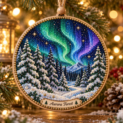 🌌 14-Day Aurora Diamond Painting Advent Calendar – DIY Wooden Christmas Ornament Kit