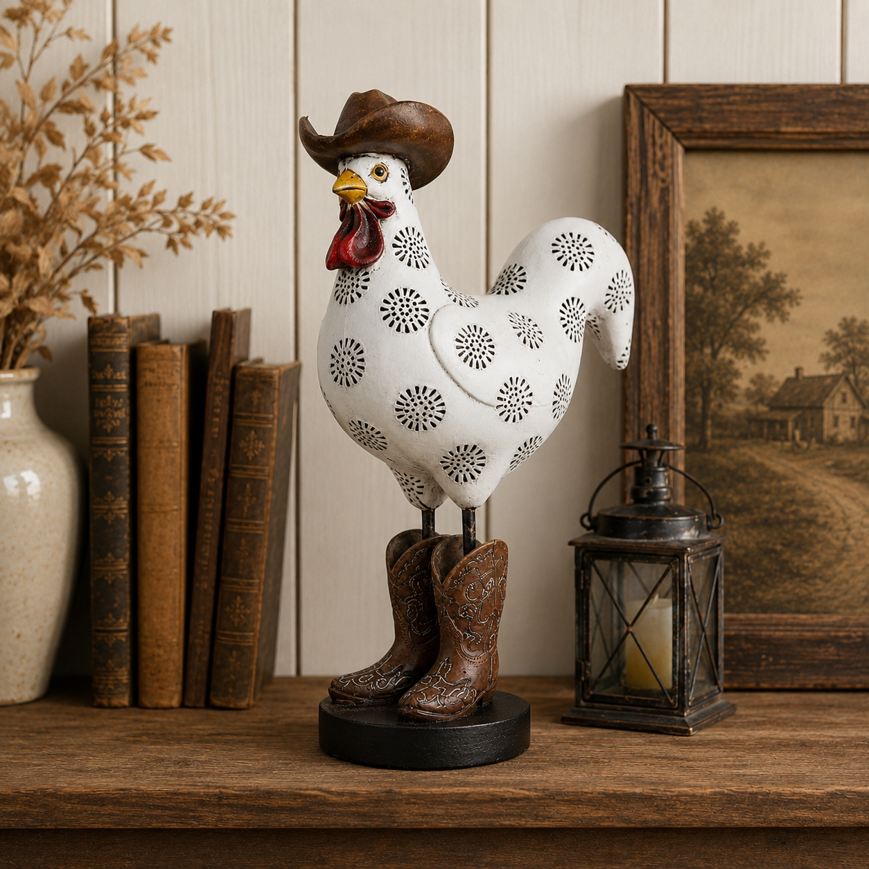 Vintage Cowboy Rooster Sculpture
