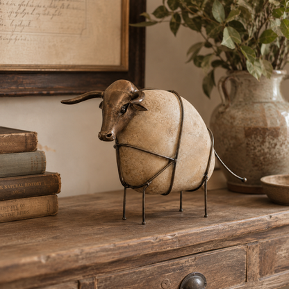 Vintage Stone-Look Bull Figurine
