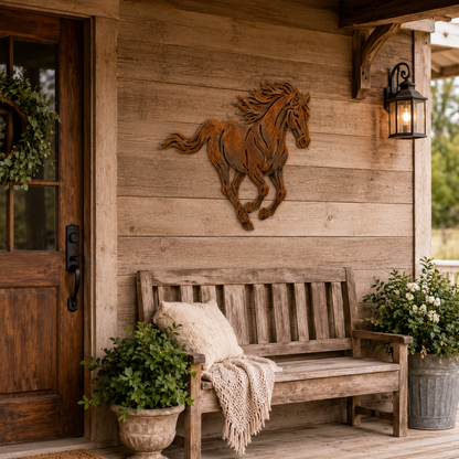 Rustic Running Horse Metal Wall Decor
