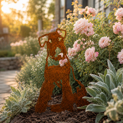 Rustic Metal Dog Garden Silhouette – Weathered Rust Outdoor Dog Yard Decor for Farmhouse Garden & Pet Lovers