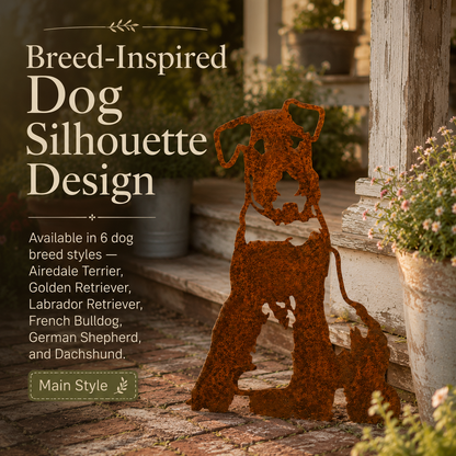 Rustic Metal Dog Garden Silhouette – Weathered Rust Outdoor Dog Yard Decor for Farmhouse Garden & Pet Lovers