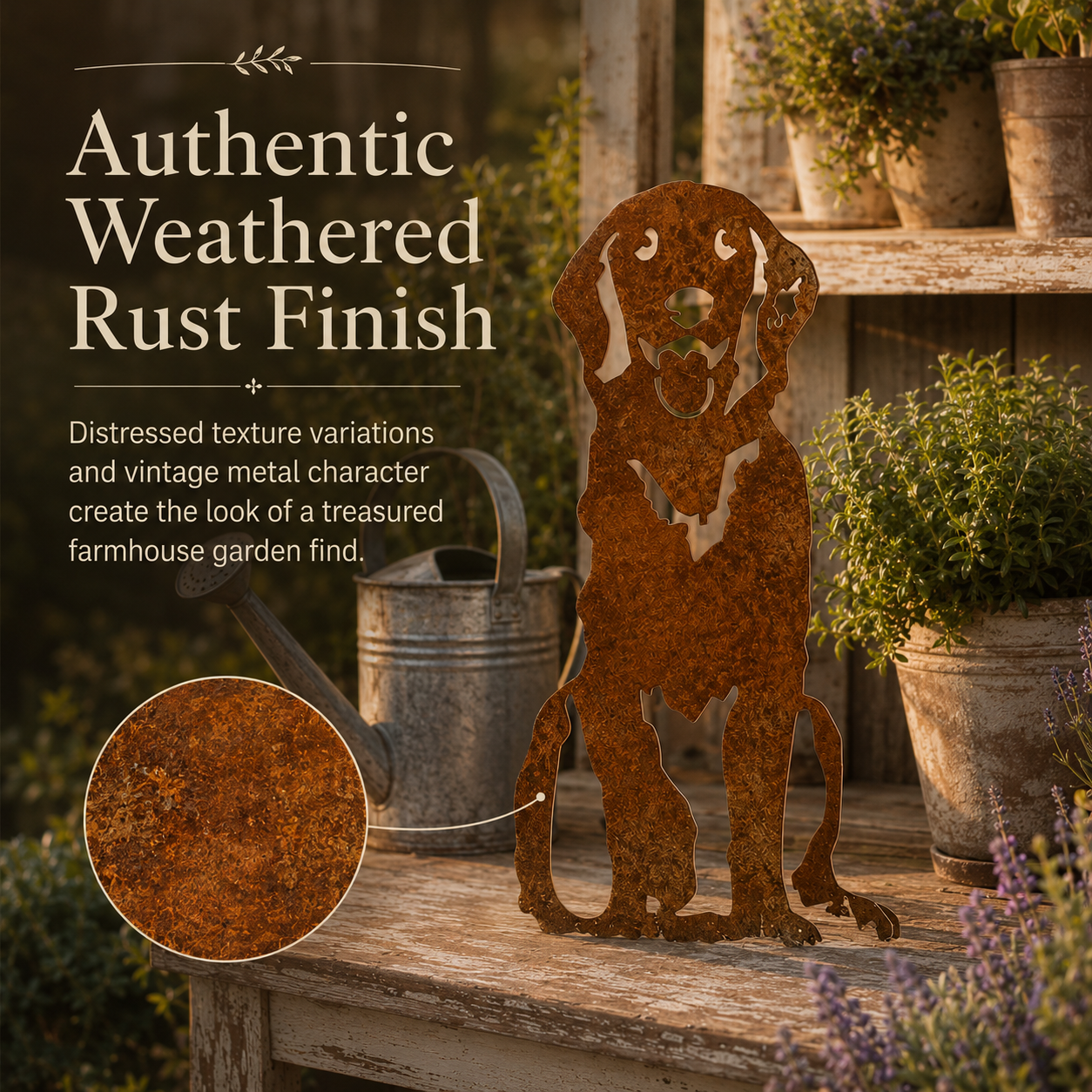 Rustic Metal Dog Garden Silhouette – Weathered Rust Outdoor Dog Yard Decor for Farmhouse Garden & Pet Lovers