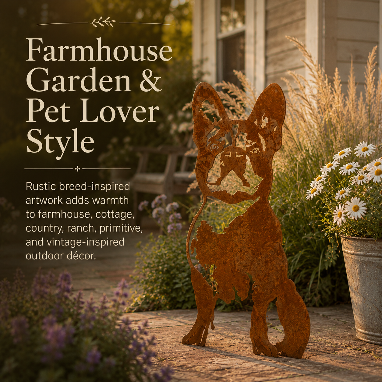 Rustic Metal Dog Garden Silhouette – Weathered Rust Outdoor Dog Yard Decor for Farmhouse Garden & Pet Lovers