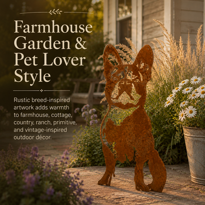 Rustic Metal Dog Garden Silhouette – Weathered Rust Outdoor Dog Yard Decor for Farmhouse Garden & Pet Lovers