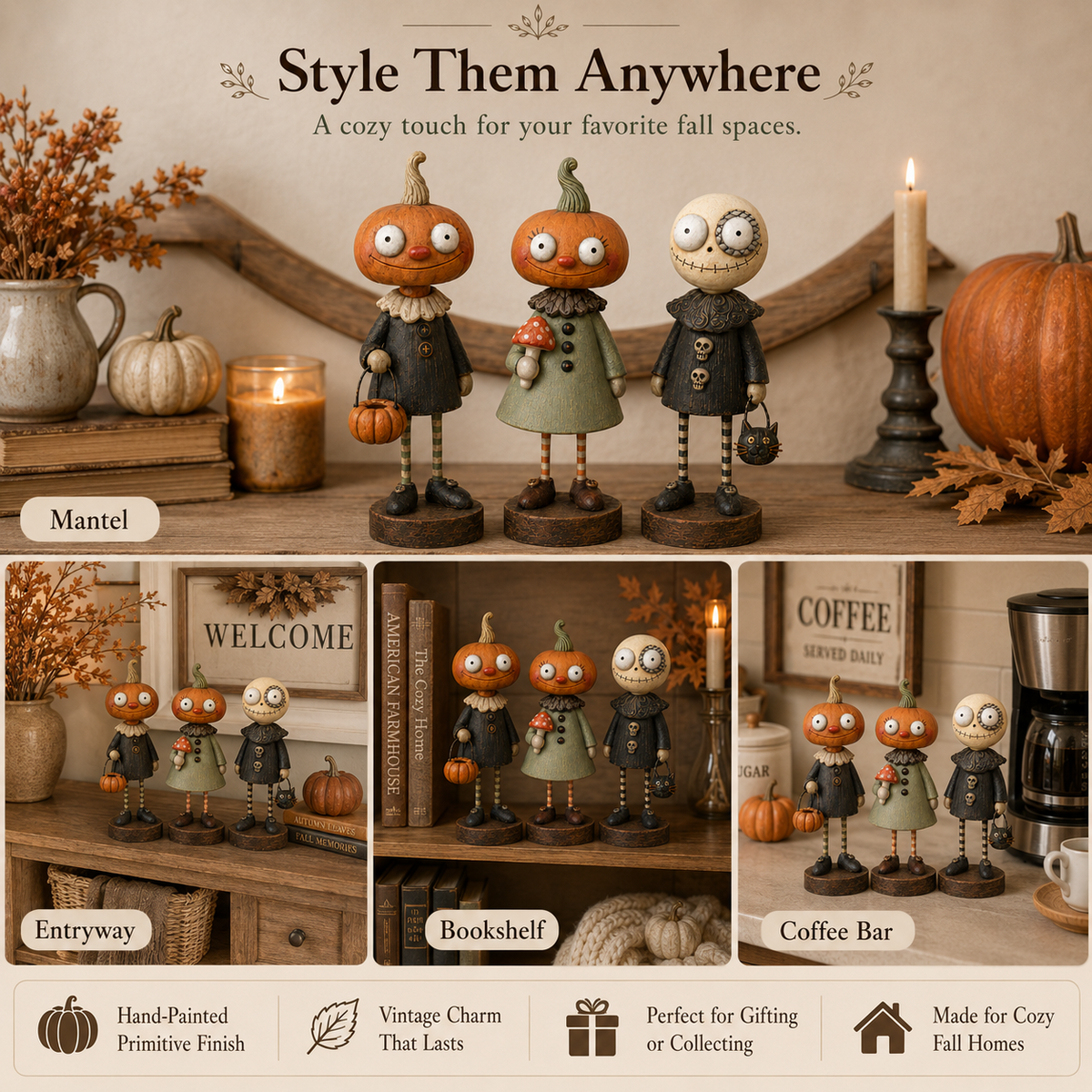 🎃Primitive Pumpkin Friends – Vintage Halloween Figurines Collection