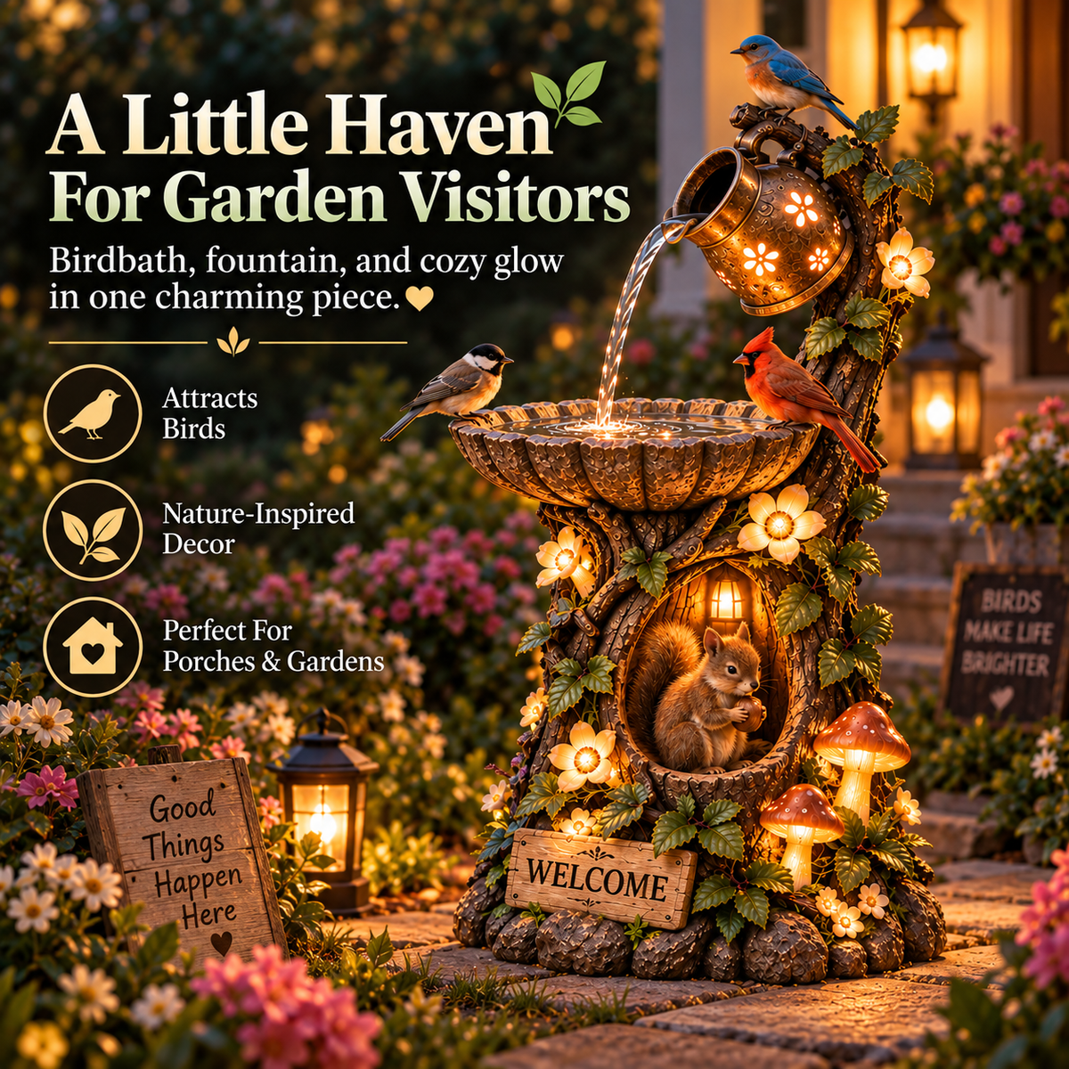 🌿 🐿️Solar Wildlife Garden Fountain – A Peaceful Stop for Birds & Squirrels