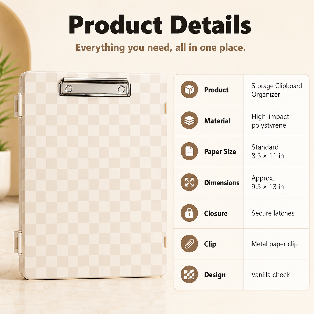 Storage clipboard organizer product specifications