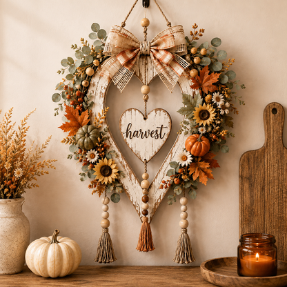 Rustic Farmhouse “Home” Heart Wreath – Ready-to-Hang Country Wall Decor