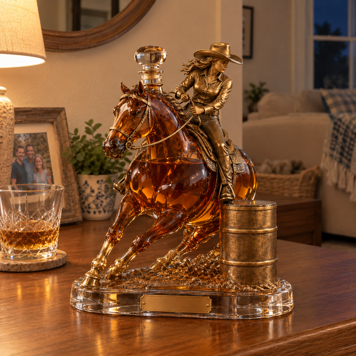 Western Spirit Cowgirl Barrel Racing Whiskey Decanter